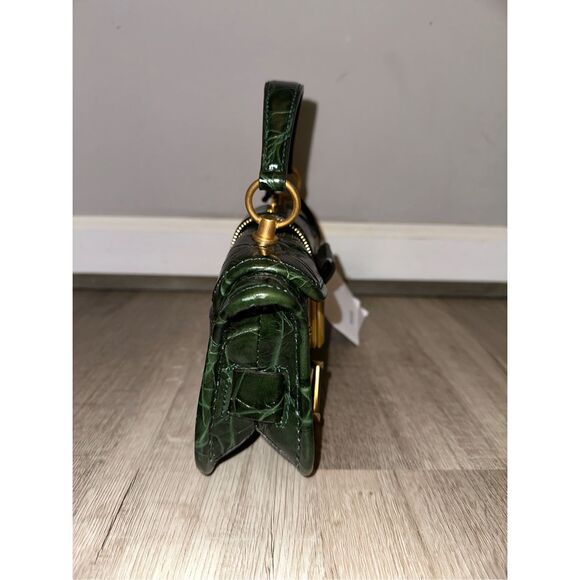 Balmain Blaze Smooth Calf Leather Medium Flap Clutch Crossbody Bag Green $2650 - Picture 8 of 16